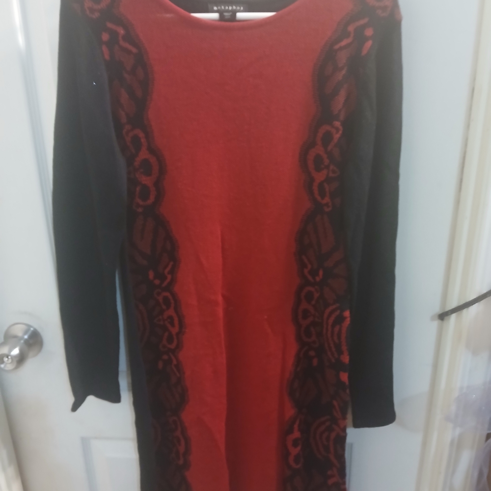 Metaphor Red and Black Long Sleeve Knit Dress